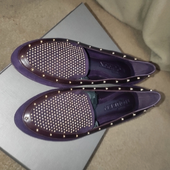 Alexander McQueen Scarpa Pelle Purple Suede Studded Loafers - Picture 9 of 12
